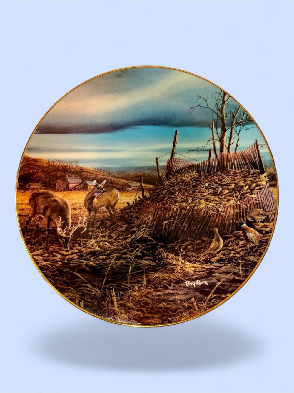Vtg 97 Terry Redlin Sharing The Bounty Heartland Collection Deer Plate Gold Trim